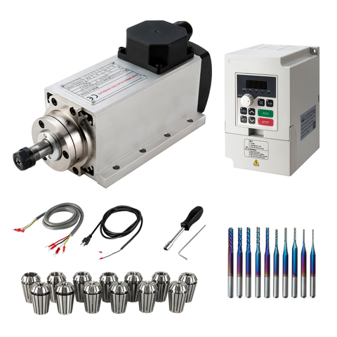CNC FRDDLE Motor Kits, 1set DIY 110V 1.5KW Aeris refrigerari Fusum motor Quadratum CNC Roer CNC Motor Cnc FRDLE + 110V 1.5KW VFD + 13pcs Collets E11 + Aviation Wire + + EXERCITATIO EXP
