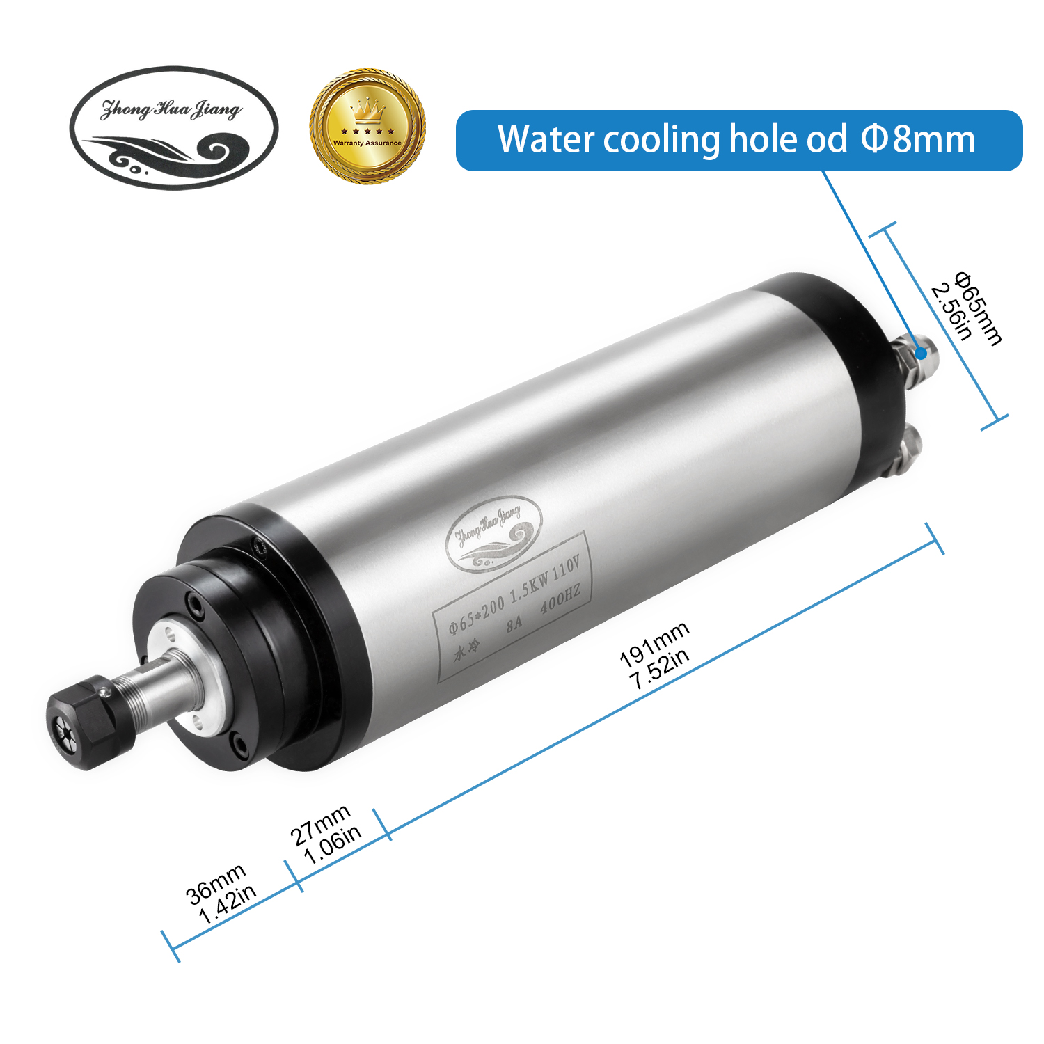 CNC Spindle Motor Kits, 110V 1.5KW 65mm Water Cooled Spindle Motor +1.5KW VFD+ Clamp Mount +Water Pump+ Water hose+ER11 Collet kit + Drill bits+ wires+wrenches 