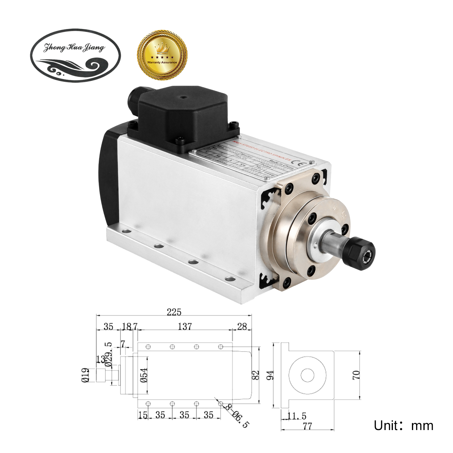 0.8kw Air Cooled Spindle Square CNC Spindle Motor