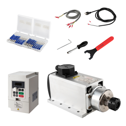 سی این سی اسپنڈل موٹر کٹس ، 220V 4KW اسکوائر ایئر کولڈ اسپنڈل موٹر +220V 4KW VFD +ER25-6 ملی میٹر کولیٹ +ڈرل بٹس +ایوی ایشن تار +پاور وائر +رنچیں سی این سی روٹر مشین کے لئے