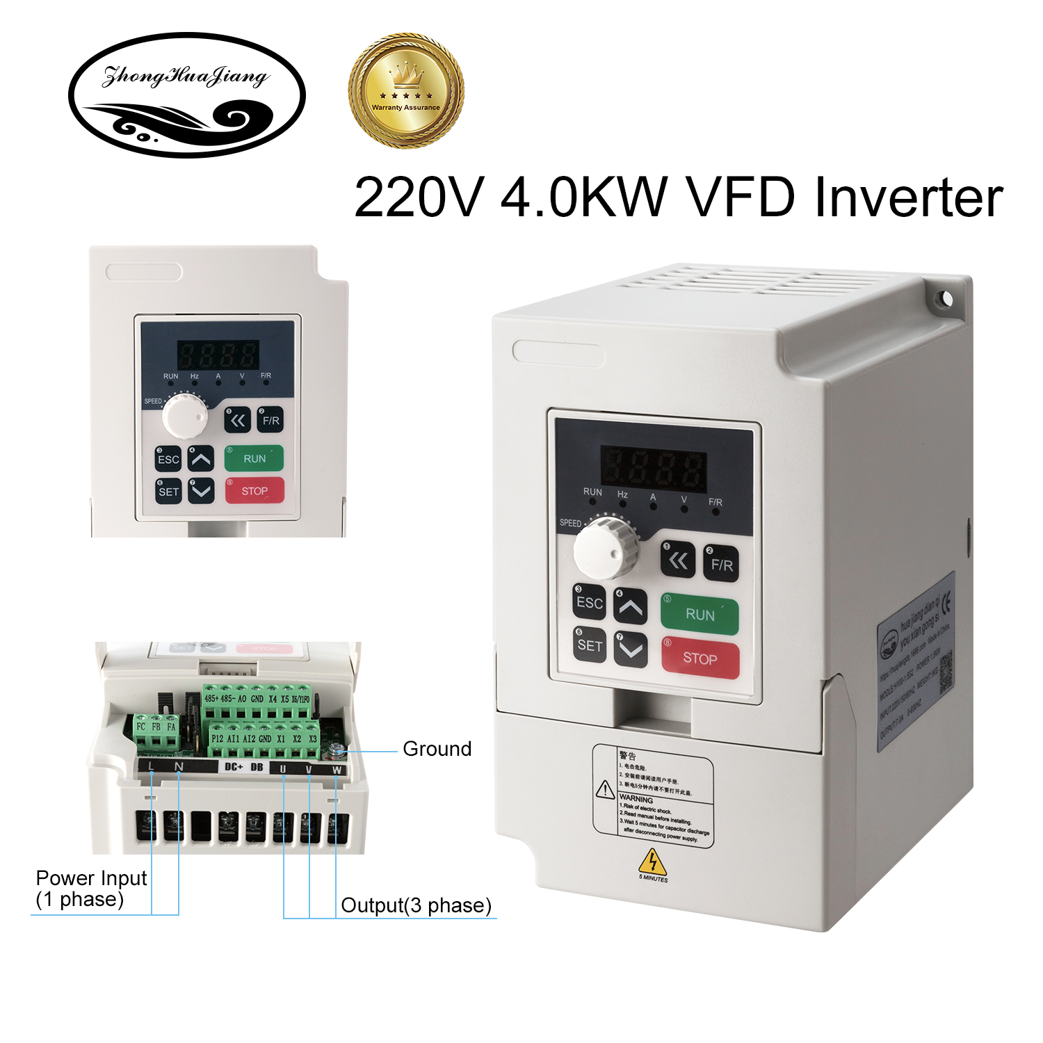 CNC Spindle Motor Kits, 220V 4KW Square Air Cooled Spindle Motor +220V 4KW VFD + ER25-6MM Collet + Drill bits+aviation wire+power wire+wrenches for CNC Router machine