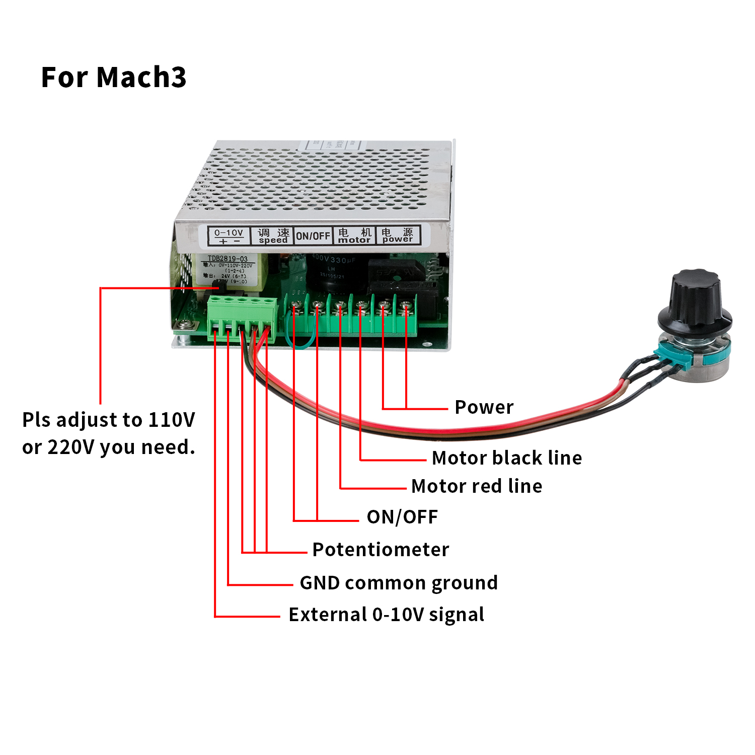 Kit motore mandrino da 500 W CNC, motore mandrino raffreddato ad aria da 500 W e convertitore di alimentazione a velocità del mandrino per incisione CNC Macurizzazione CNC Drilling CNC